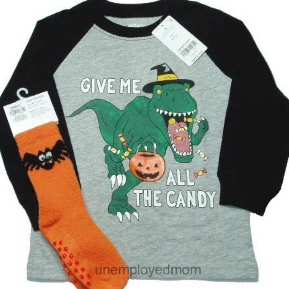 Dinosaur Halloween Tee Bat Socks Give Me All The Candy Boys Top T Shirt Cozy